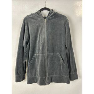 Ashley Stewart Velour Zip Hoodie 1X Plus Size Gray Lounge Casual Jacket Cozy